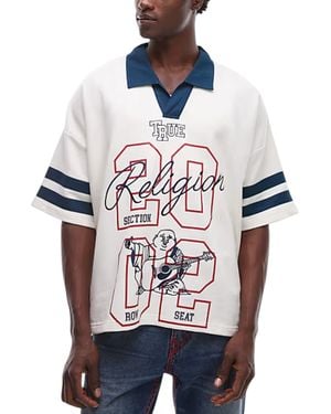 TRUE RELIGION Polo Shirts Oversized Contrast Collar Short Sleeve Sports Top - White