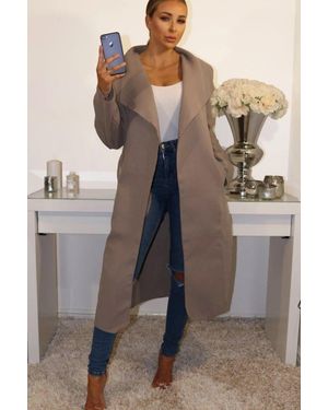 Femme Luxe Waterfall Duster Belted Long Coat - Grey