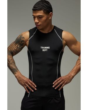 BoohooMAN Training Dept Contrast Stitch Muscle Fit Performance Tank - Black