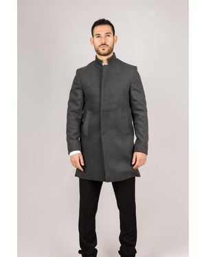 TruClothing Grijze Wolmix Overjas Met Opstaande Kraag Voor - Grijs