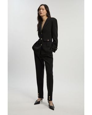 Karen Millen Compact Stretch Tailored Military Straight Leg Trouser - Black