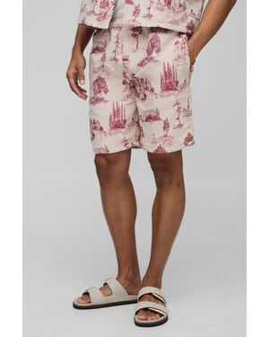 BoohooMAN Relaxed Fit Tapestry Short - Pink