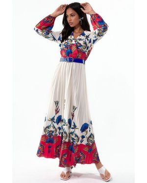 Msn-Collection Floral Midi Dress With Belt - Red