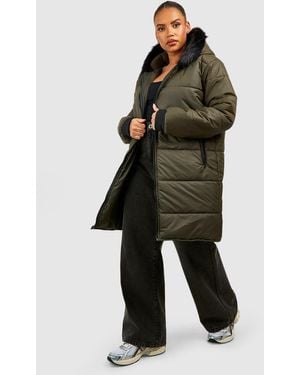 Boohoo Plus Faux Fur Trim Parka - Black