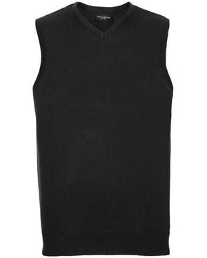 Russell Collection Knitted V Neck Sleeveless Sweatshirt Marl) - Black