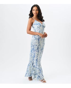 Gini London Dobby Floral Chiffon Strappy Maxi Dress - Blue