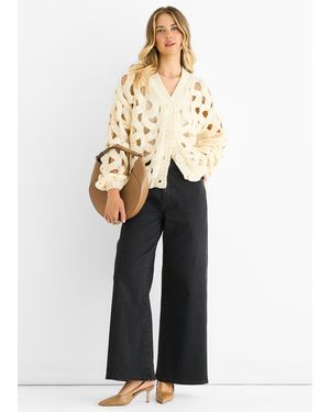 Gini London Hollow Chunky Knit Cardigan - White