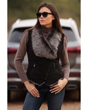 Ashwood Leather 'Kimi' Toscana Suede Biker Gilet - Black