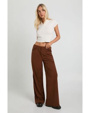 Boohoo Cord Cinch Waist Wide Leg Trouser - Brown