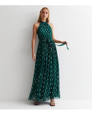 Gini London Jacquard Halter Neck Maxi Dress - Green