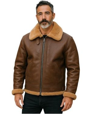 Infinity Leather Ginger B3 Ww2 Sheepskin Flying Aviator Jacket-Paarl - Brown