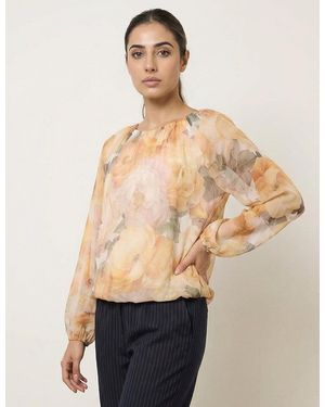 Blue Vanilla Floral Print Mesh Blouse - Natural