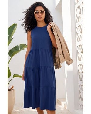 Roman Tiered Midi Smock Dress - Blue