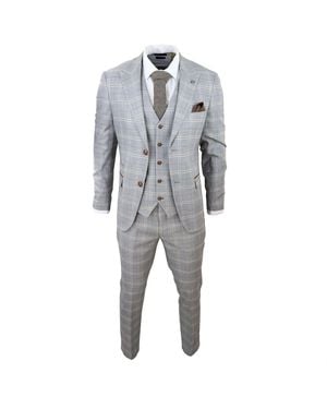 Paul Andrew Light 3 Piece Velvet Trims Tailored Fit Suit Leather - Grey
