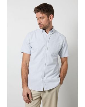 MAINE Burgundy Heritage Check Short Sleeve Cotton - White