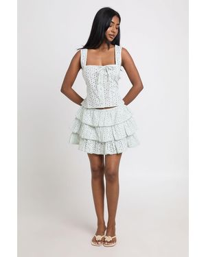 Boohoo Broderie Ruffle Mini Skirt - Green