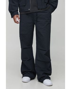 BoohooMAN Tall Parachute Flannel Ripstop Trousers - Blue