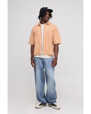 BoohooMAN Tall Bleach Wash Carpenter Shirt - Blue