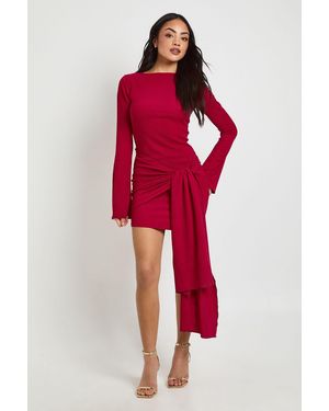 Boohoo Texture Wrap Tie Front Mini Dress - Red