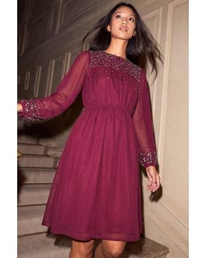 Roman Petite Short Beaded Dress - Purple