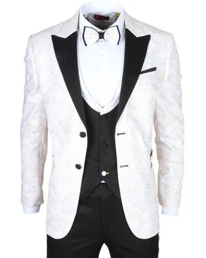 TruClothing 4 Piece Paisley Wedding Suit Tailor Fit - Black