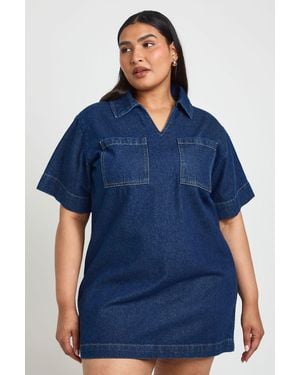 Boohoo Plus Boxy Short Sleeve Denim Dress - Blue