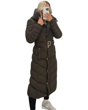 JESS Long Puffer Coat With Belt & Hood - Black