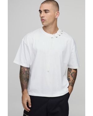 BoohooMAN Oversized Boxy Rope Detail T-Shirt - White