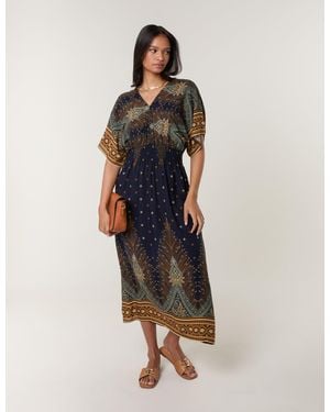 Blue Vanilla Peacock Print Dress - Blue