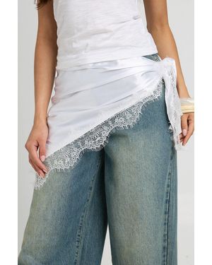Boohoo Satin Lace Trim Scarf - Blue