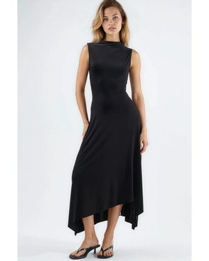 Hiccup Asymmetric Midi Sandy Dress - Black