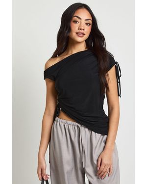 Boohoo Slinky Asym Ruched Top - Black