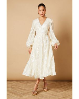 Oasis Chiffon Sequin Embellished Floral Midaxi Dress - Natural