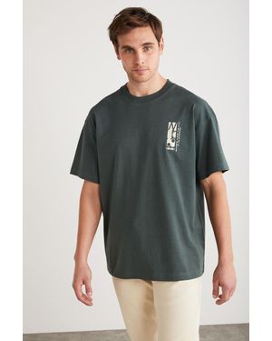 Grimelange Oversized Crew Neck Logo T-Shirt - Green