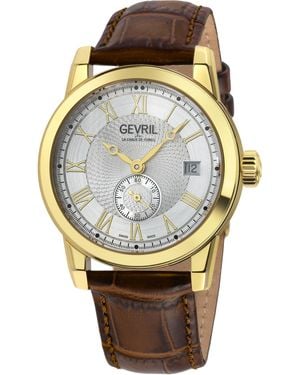 Gevril Madison Dial Ipyg Leather Swiss Automatic Eta 2895 Watch - Grey