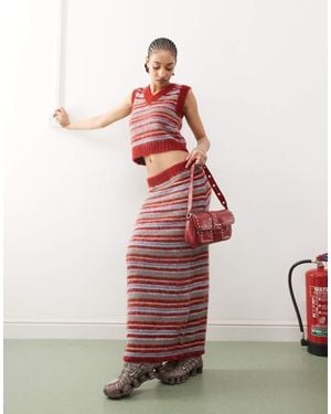 Collusion Fluffy V Neck Knitted Tank - Red