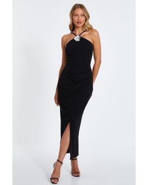 Quiz Diamante Corsage Midi Dress - Black