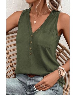 Azura Exchange Buttondown Sleeveless Casual Top - Green