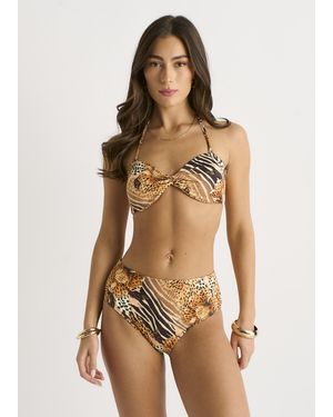 Gini London Floral Print Twist Front Bikini Top - Natural