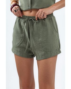 Busem Hoge Taille Wijde Pijpen Shorts Met Koordsluiting - Groen