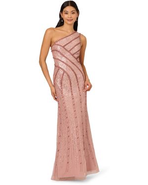Adrianna Papell Bead Mesh Long Dress - Pink