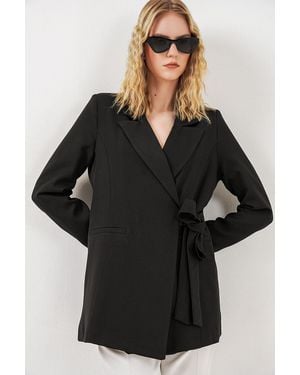 Bigdart Long Tie Closure Shawl Collar Blazer - Black