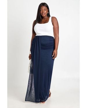 Boohoo Plus Mesh Drape Maxi Skirt - Blue