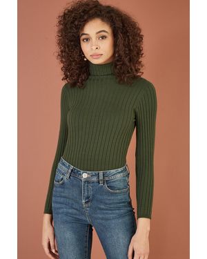 Mela London Ribbed Knit Roll Neck Jumper - Green