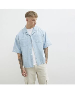 River Island Regular Fit Paisley Denim Shirt - Blue