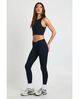 Boohoo Petite Contour Ribbed Wrap Waist Seamless Leggings - Blue