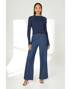 PRINCIPLES Button Detail Rib Top - Blue