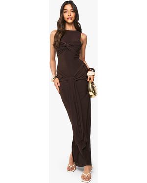 ruched twist detail racer neck maxi dress Elena White ribbon twist-detail ruched maxi dress (Final Sale-US Only), L / White