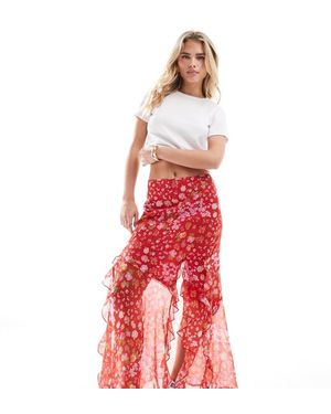 ASOS Design Chiffon Ruffle Maxi Skirt - Red