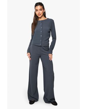 Boohoo Rib Cardigan And Wide Leg Trouser Co-Ord - Blue